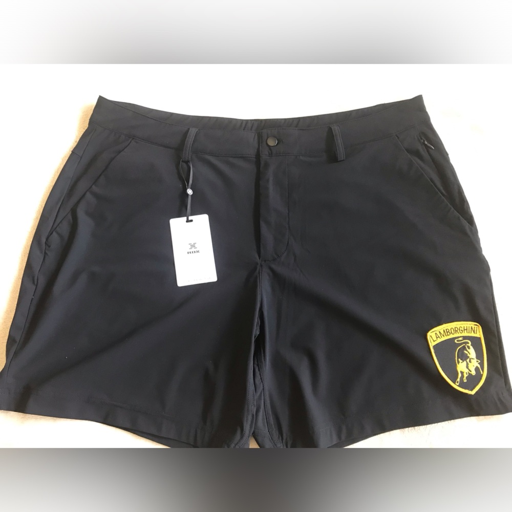 Lamborghini Black Shorts with Yellow Embroidered Crest